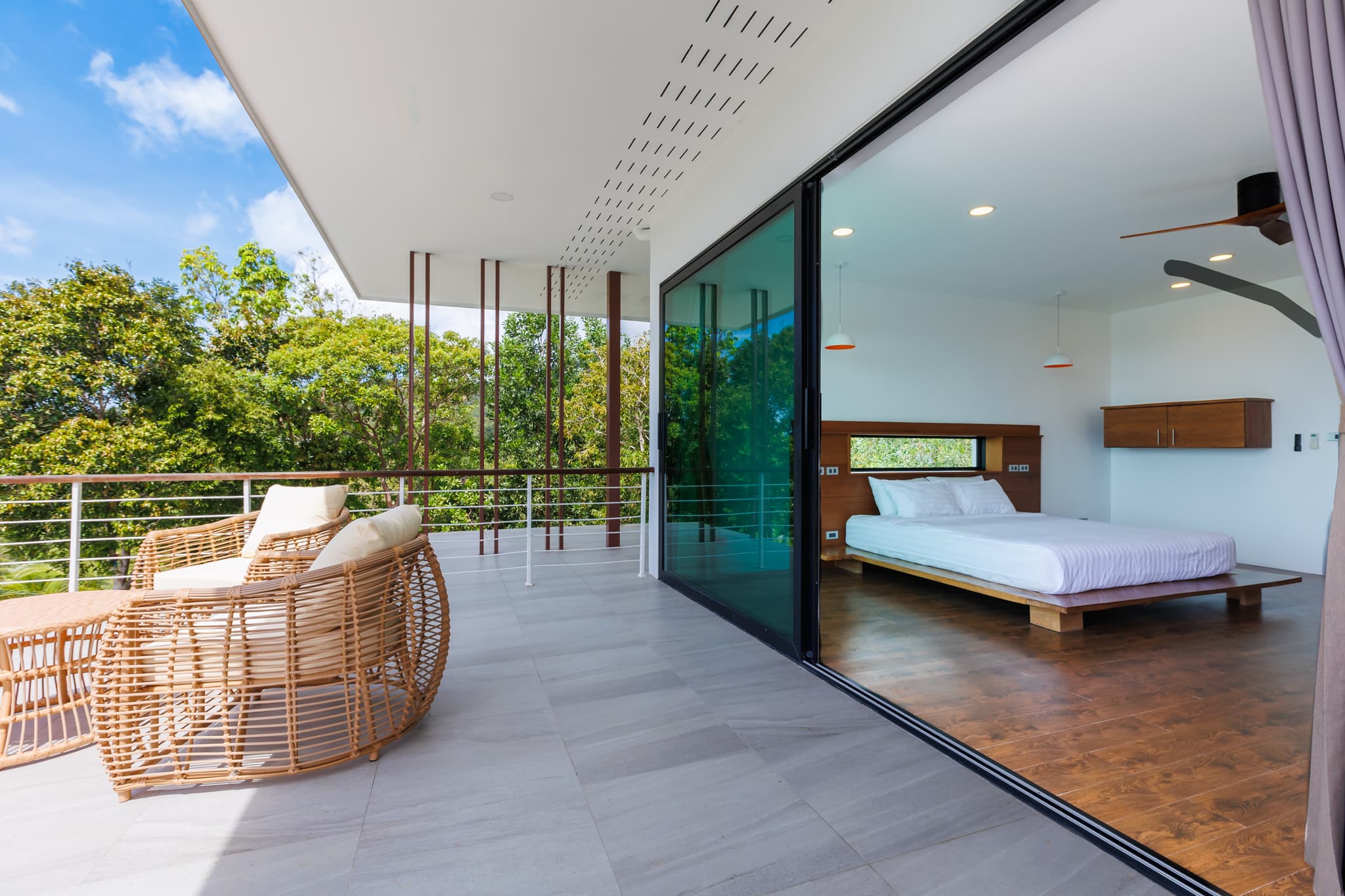 Upper terrace with rattan chairs beside the master bedroom, Villa Sekoya, Koh Phangan